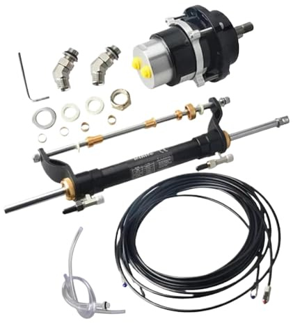 Système de direction marine Kit hydraulique Compatible avec bateaux avec pompe à barre et cylindre Compatible avec les moteurs jusqu'à 90 ch avec des tuyaux de 20 pieds compatibles avec divers modèles