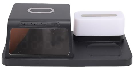 Yechiry Wireless Ladestation, 5 in 1 Mehreren Ladegerät mit Digitalem Wecker, 7 Farb Umgebungslicht, 15W Schnelles Ladeschreiber Ladegerät für Heim- und Reiseanwendung