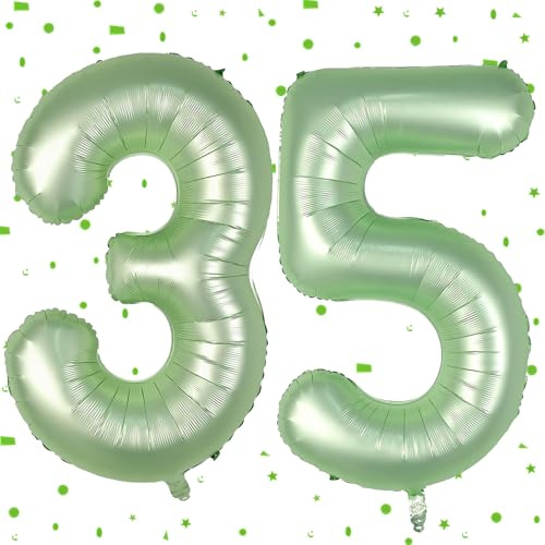 Salbeigrün Luftballon 35,Zahlen Luftballon Olivgrün,40 Zoll Folienballon 3&5,Salbeigrün Zahlenballon 35 Helium Ballon Luftballon 35 Geburtstag für 35th 53th Geburtstagsdeko Frau Mann Party Deko