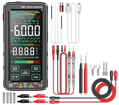 Multimètre Numérique Rechargeable 683 À Haute Sensibilité Tactile, 6000 Points, Testeur De Tension AC/DC, Voltmètre.(683 Black Pro)