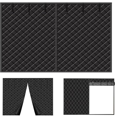 Magnetic Thermal Insulated Garage Door Curtain Insulation Kit 1&2 Car Garage Door Screen for Winters Insulated Covers Blanket Oxford Cloth Silk Cotton Waterproof Windproof(Black,W240xH210cm)
