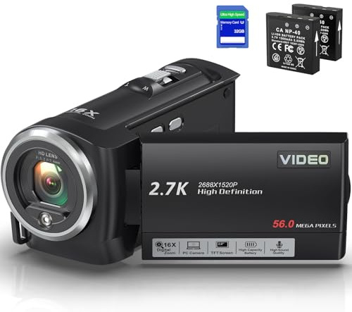 Cámara de video 5K, videocámara de 64 MP, zoom digital de 18X, WiFi, visión nocturna IR, cámara de vlogging para YouTube, pantalla táctil, incluye tarjeta SD, micrófono, 2 baterías, control remoto