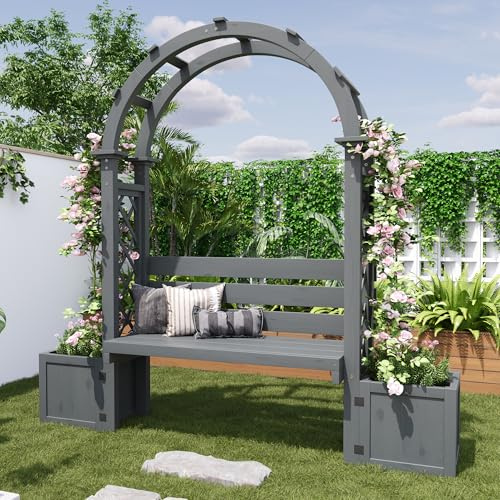 ECLIVON Blumenkasten mit Rankgitter, Pflanzkasten als Sichtschutz für Hof | Für Garten Balkon, Outdoor Pflanzkübel Pflanzgefäß aus Holz, Blumenkübel mit Spalier für Terrasse, 160x160x30,5 cm, Grau