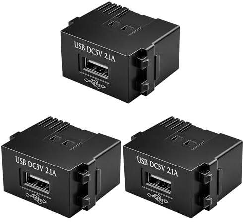 Behogan 3 x USB-strömförsörjningsmoduler: 220 V uttag på 5 V-transformator, 2,1 A USB-laddningsuttag, switchadapter för smartphones och US-B-enheter (svart)