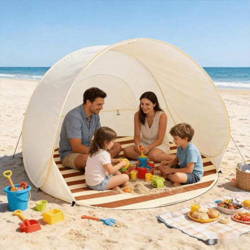 Tienda De Campaña De Playa Emergente - Toldo De Sombra | TiendaDe Playa Pop-up Automática 3-4 Personas,Carpas Plegable Portátil Protección Sol Anti UV 50+Para Viajes De Acampada
