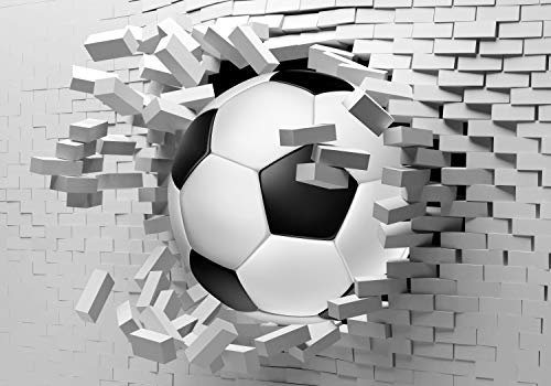 wandmotiv24 Photo murale Mur de football percée XS 150 x 105cm - 3 pièces photo, papier peint non tissé Briques, sports, effet 3D M1269