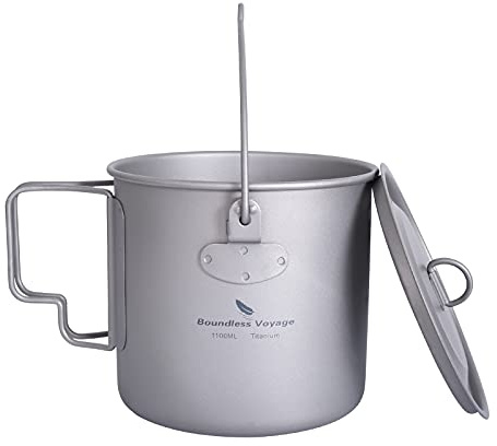Boundless Voyage Outdoor 750ml 800ml 1100ml 1300ml Titantopf mit Deckel Folding Bail Griff Camping Wandern Picknick Ultraleicht tragbare Wasserflasche Tasse Becher Spork Set