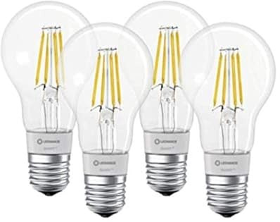 LEDVANCE Smarte LED-Lampe mit Bluetooth Technolgie, Filament Classic, Sockel E27, Warmweiß (2700K), ersetzt Glühlampen mit 60W, Steuerbar mit Alexa, Google und Apple, SMART+ BT CLA FIL DIM, 4er-Pack