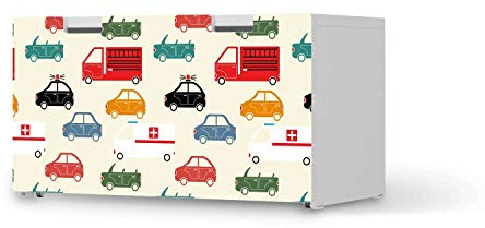 Kinder Möbelfolie selbstklebend - passend für IKEA Stuva Banktruhe I Hochwertige Kinderzimmer Deko - Möbeldeko für Kinder- und Babyzimmer I Design: Cars