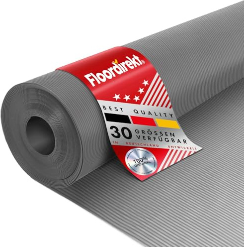 Floordirekt Gummimatte mit Rillen - Geruchsarme Bodenmatte - Gummiläufer 3mm dick, feingerippt in Schwarz und Grau (120 cm x 300 cm, Grau)