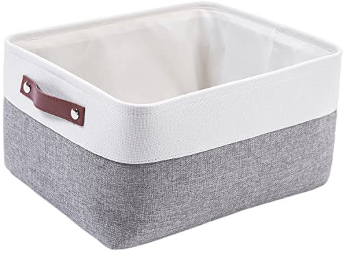 SOCOHOME Faltbare Aufbewahrungskörbe aus Stoff,[1 Pack] Verdicktes Leinenstoff-Aufbewahrungsbox für Spielzeug, Schrank, Regale, Schlafzimmer(Grau/Weiß, Large)