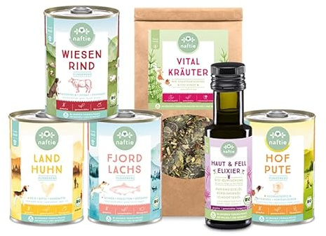 naftie Bio Hundefutter Schnupperbox Nassfutter Friendly | Friendly Food für Hunde, regional, purinarm, Plus Bio-Öl & Bio-Kräutermix, getreidefrei, aus Bayern