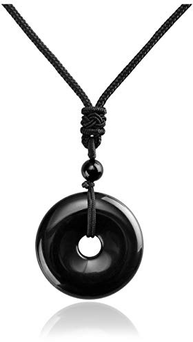 JSDDE Natural Crystal Donut Pendant Necklace Reiki Healing Stone Lucky Coin Necklaces for Women Men Gift