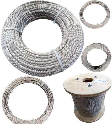 FP INOX - Cable de acero inoxidable A4-316 trenzado de 7 x 19 hilos, diámetro y longitud a elegir, acero inoxidable, bricolaje, barandilla, jardín, terraza (especial para exterior) (Ø6 mm, corona 70