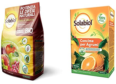 Solabiol Zeolite Polvere Di Roccia, 1Kg Potenziatore Delle Difese Delle Piante, Bianco, 1 Kg & Concime Granulare Biologico Per Agrumi, 750 Gr