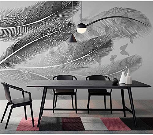 Benutzerdefinierte jede Größe Wandbild Tapete Nordic Modern Minimalist 3D Schwarzweiß Grau Feder Schmetterling TV Sofa Hintergrund Wandbild-150cmx105cm (59.1x41.3inch) Tapete/Wandbild/Poster/Foto