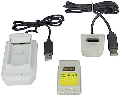 vhbw kit Play&Charge compatibile con Microsoft Xbox 360 Controller - 1x caricabatterie, 1x cavo di alimentazione, 1x batteria, nero/bianco/grigio