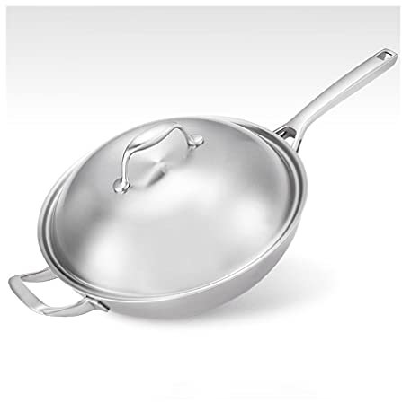 Liudan Sarté Pote 18-10 Sartén sin Recubrimiento de Acero Inoxidable con Tapa, Calzado de una Sola manija de Grado Profesional Plata Grande de Olla Sartén (Size : B)