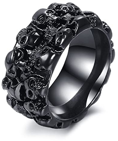 Totenkopf Ring für Männer, Gothic Dämon Schädel Kopf Ring, Totenschädel Skelett Ring, Punk Rock Totenkopf Totem Ring, Hip Hop Halloween Schädel Biker Ring, Wikinger Schädel Schmuck (17.3)