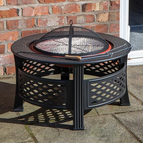 Samuel ALEXANDER Luxury Round Garden Fire Pit BBQ Grill Heater Outdoor Log Burner Fire Bowl 45cm Tall 81 In Diameter Copper Effect Patio Fire Bowl