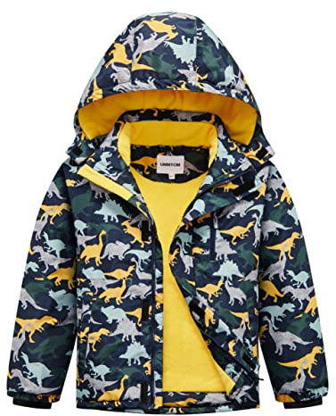UMMTOM Wasserdichte Skijacke für Jungen, mit Fleece gefüttert, warm, Winterjacke mit Kapuze, Winterjacke für Kinder