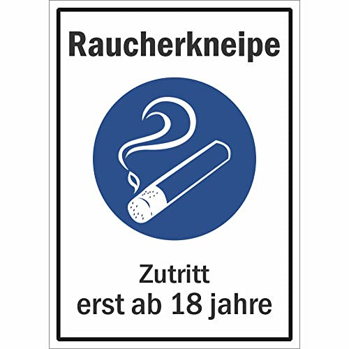 Indigos UG - Schild Gewerbe und Gastronomie Raucherkneipe Zutritt erst ab 18 Jahre, 16,5x23 cm - Warnung - Sicherheit - Hotel, Firma, Haus - Aluverbundplatte 3mm - Hinweisschild - Warnschild