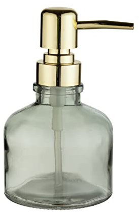 Wenko Dispenser per Sapone Atessa Menta, Raffinato Dispenser a Pompa in Vetro con Testa Della Pompa Dorata, Ricaricabile con Max. 200 Ml di Sapone Liquido, Ideale per Lavandini Del Bagno, Ø 8 X 14 Cm
