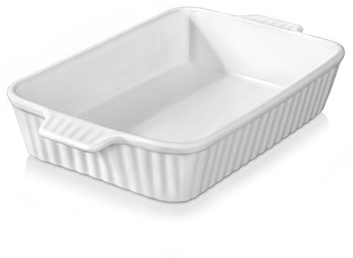 MALACASA Bandejas Horno Juego Porcelana Molde Molde Pan Molde Bandeja Para Hornear Molde para Horno Forma Plato Plato Hondo, Blanco, Serie Bake.Bake