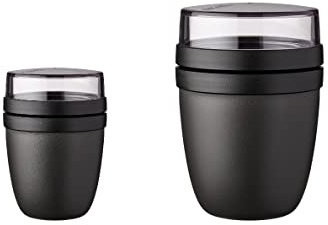 Mepal - Lunchpot Ellipse Duo Pack Nordic Black Mini + taza grande de cereales, taza de yogur, taza para llevar, apta para congelador, microondas y lavavajillas