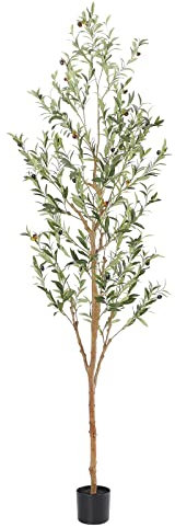 Bellacat Faux Olive Tree - 7ft(214cm) Artificial Indoor with Natural Wood Trunk and Realistic Leaves and Fruits - 7 Feet(84in) Fake Olive Tree for Home House Office Décor