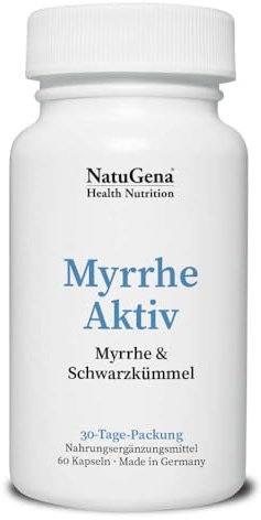 NatuGena MyrrheAktiv, 350 mg Myrrhe-Extrakt & 300 mg Schwarzkümmel-Extrakt, Weihrauch- und Kamillenblüten-Extrakt, 60 Kapseln (1 Monats Packung)