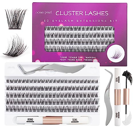 Einzelne Falsche Wimpern 120 Büschel DIY Wimpern Extensions Individuelle, mit Wimpernkleber und Applicator für Anfänger Wiederverwendbar Wimpernbüschel 10-16mm C/D Curl - OP17