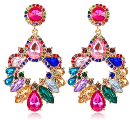 Kakonia Rechteckig für Damen Statement Geometrische Tropfen Ohrringe Marquise Hängend Großes Retro Vintage Rosa Bunt Boho Ohrringe Schmuck Set für Damen