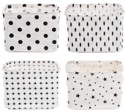 4 Paniers de Rangement en Tissu, Petits Paniers Carrés Pliables en Toile pour le Rangement de Bureau et l'Organisation Domestique, 20x16x14 cm