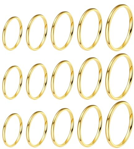 VELESAY 15 Pcs Acier Inoxydable Bague Empilables Bande Knuckle Anneaux pour Femme 2MM Anneau d'articulation Midi Bague Argent/Or/Or Rose