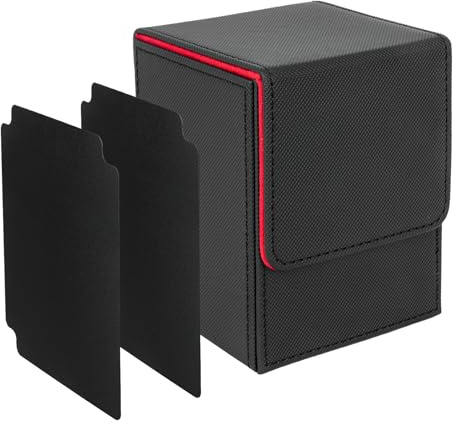 IVODEELA Scatola per carte con due divisori, scatola portaoggetti per 100 carte a maniche singole, custodia compatibile con MTG, TCG, Yugioh, Magic, Commander, nero e rosso