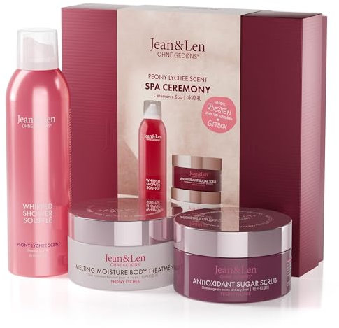 Jean & Len Spa Ceremony Giftbox, Peony & Lychee, Högkvalitativ Presentförpackning Med 3 Högkvalitativa Produkter För Kropp Och Sinne, Fsc-Certifierad Förpackning, Veganskt Presentset