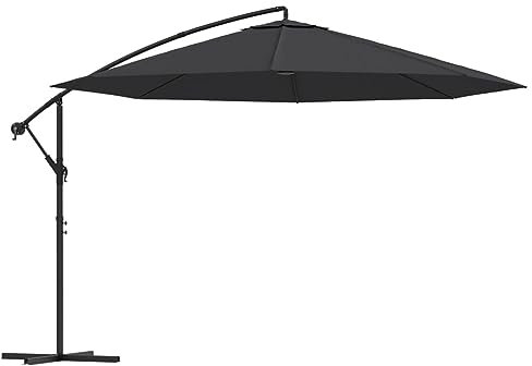 LAPOOH Ampelschirm mit Alu-Mast, Balkon Sonnenschirm, Marktschirm, Garten, Balkon Schirm, Sonnen Schirme, Balkonschirm, 350 cm Schwarz