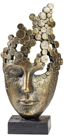 Casablanca Skulptur Female Mask, Deko Figur Bronze, Kunstharz Statue Wohnzimmer, Büro Dekoration H. 31,5 cm x B. 15 cm - Moderne Skulpturen