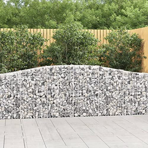 Tidyard Paniers à Gabions Arqués 7 pièce 400x30x80/100 cm Fer Galvanisé Mur à Gabion Clôture en Maille pour Jardin, Terrasse, Arrière-Cour, Extérieur Style A