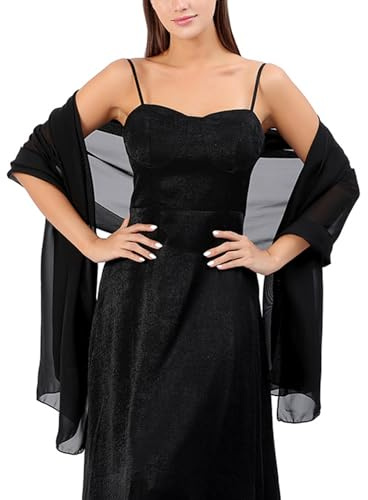 Wioklwe Pashmina Shawls and Wraps - Women Chiffon Shawl Wrap Scarf Wedding Evening Bridal Bridesmaids Mother of The Bride (Black)
