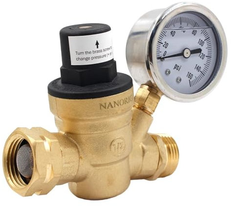 Druckminderer Wasser Wasserdruckregelventil mit 3/4-Zoll-Griff, bleifreier Messingschraubendreher, verstellbares Druckminderventil mit Manometer-Doppelfilter