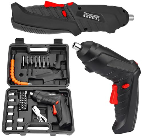 Mini Atornillador Inalámbrico 4,2 V - Juego de 47 Unidades Con Destornillador Eléctrico USB, Luz LED y Maletín de Herramientas Para Proyectos