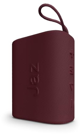 JAZ Mini Enceinte sans Fil avec lanière, Enceinte Portable, Puissance 3 Watts, Compatible avec clés USB, Cartes SD, câble AUX, Micro intégré, Commandes Multifonctions, Tissu, Rouge