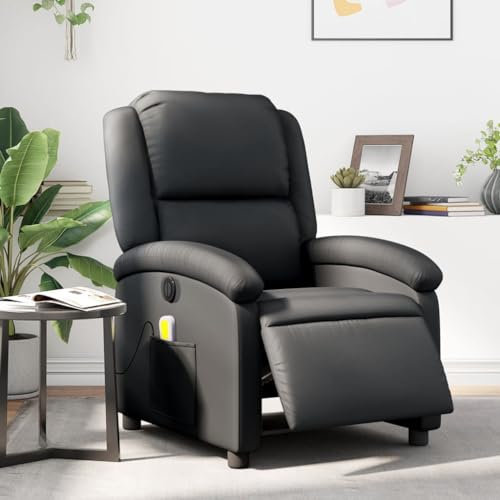 Homgoday Massagesessel Elektrisch Fernsehsessel Relaxsessel mit Liegefunktion Ruhesessel Polstersessel TV Sessel, Verstellbare Rückenlehne, für Wohnzimmer Schwarz Echtleder