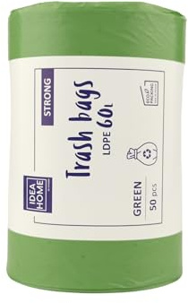 IDEA HOME 50 Unidades Bolsas de Basura LDPE para Reciclar - Extra Resistentes Bolsas Basura Separación de Residuos, Fuerte, 60L, Verde