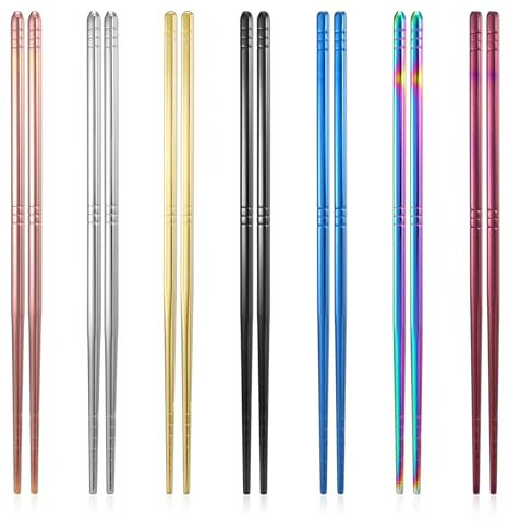 7 Paar Essstäbchen Metall Spülmaschinenfest Stäbchen zum Essen Stäbchen Wiederverwendbare Essstäbchen Edelstahl Essstäbchen Geschirrspüler Safe Leichte Art Essstäbchen (Bunt)