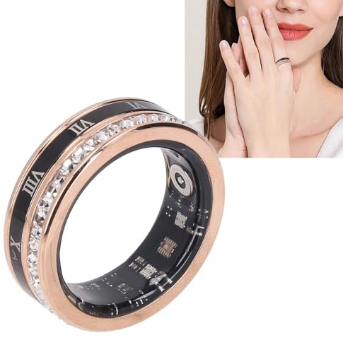 Annadue Intelligente Ringe für Damen und Herren, Drehbarer Fitness Tracker Ring mit Römischen Ziffern, Diamantverzierte Ti Stahl Muschel Gesundheitsringe für Eheringe (Gold) (8)