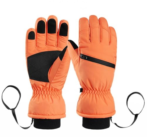 GIBZ Winterhandschuhe für Damen wasserdichte Herren Warme Skihandschuhe für Kaltes Wetter Touchscreen-Handschuhe Orange M (8.5CM)