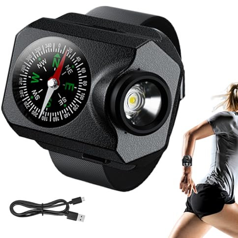 Luce del polso - Torcia ricaricabile per orologio, luce esterna con funzione bussola, dimming a 5 livelli | Luce da polso impermeabile con impostazioni versatili, ideale